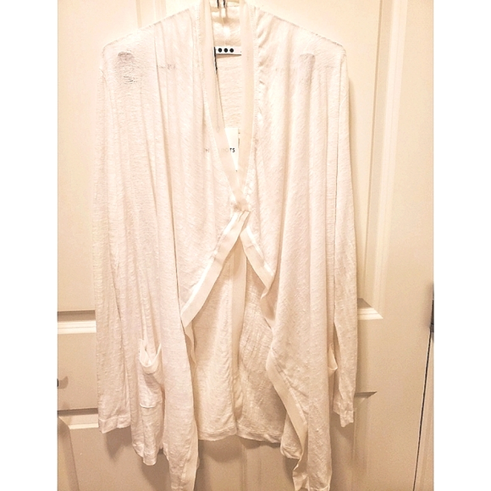 NEW Three Dots Drape Front Cardigan Off White Gauze Size Small